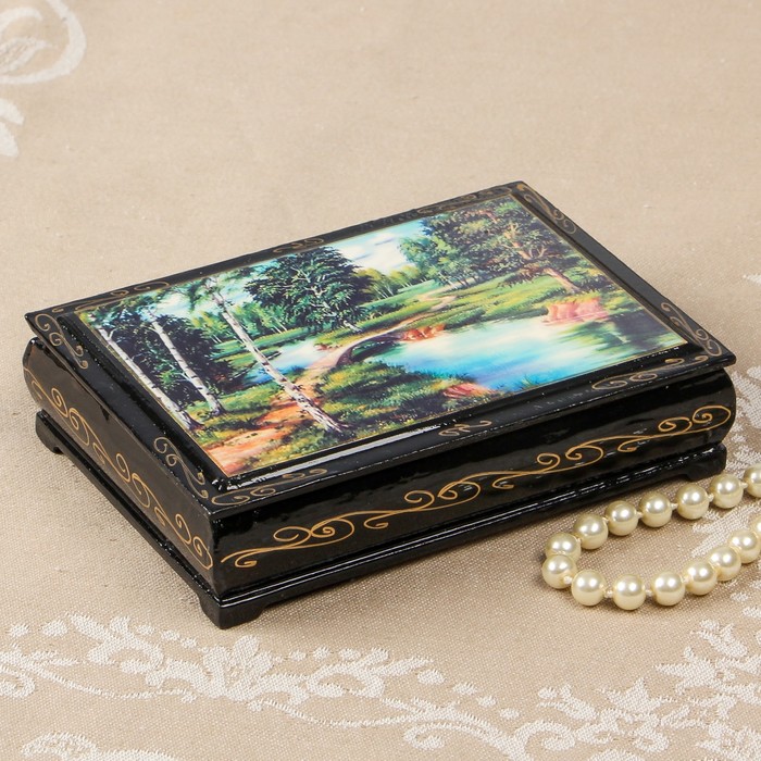 Шкатулка «Лесная река», 10×14 см, лаковая миниатюра