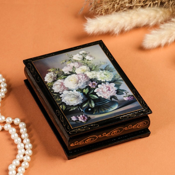 Шкатулка «Пионы в вазе», 10×14 см, лаковая миниатюра шкатулка букет цветов в вазе белая 10×14 см лаковая миниатюра