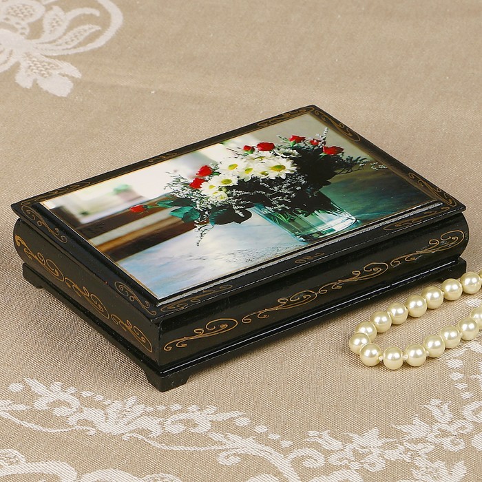 Шкатулка «Розы с ромашками»,, 10×14 см, лаковая миниатюра