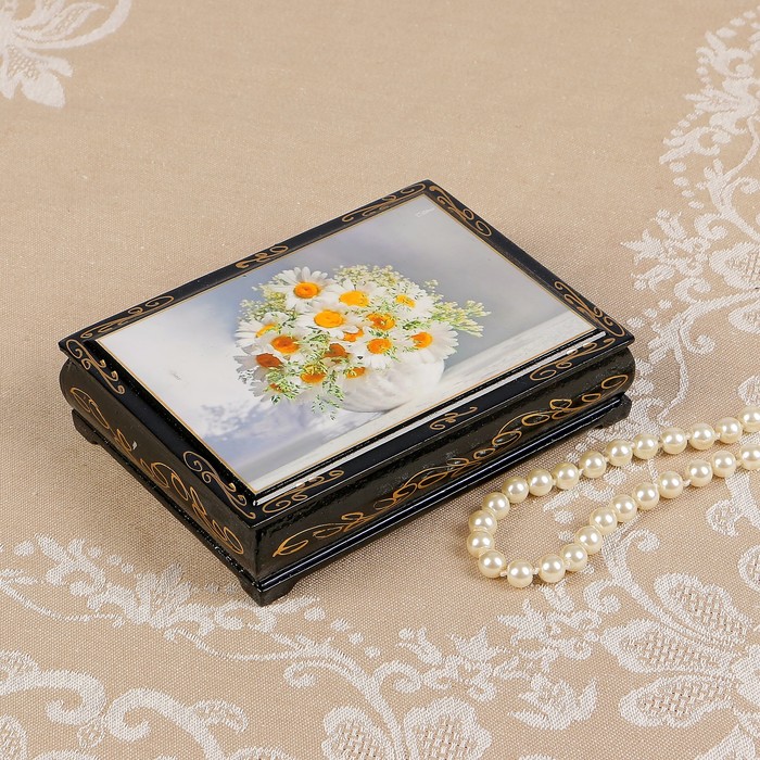 Шкатулка «Букет ромашек», 10×14 см, лаковая миниатюра