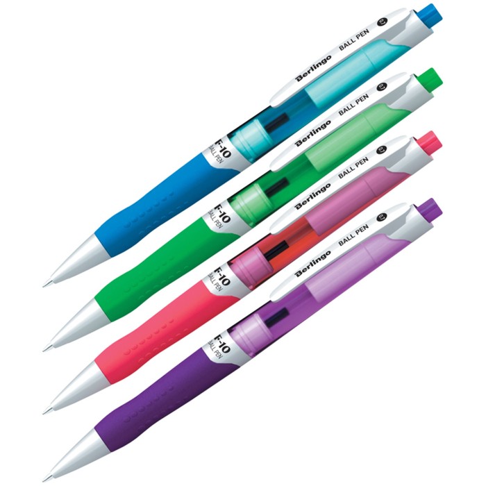 Ручка шариковая автоматическая F-10, узел 0.7 мм, чернила синие, грип, микс