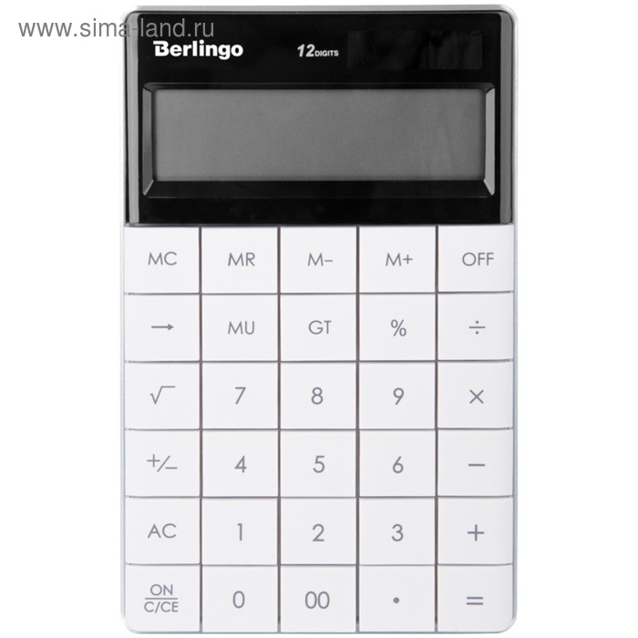 Калькулятор настольный 12 разрядов, двойное питание, 165х105х13 мм, белый