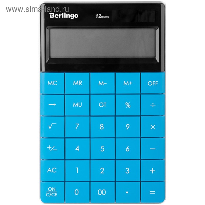 Калькулятор настольный 12 разрядов, двойное питание, 165х105х13 мм, синий