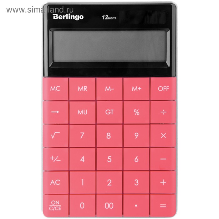 Калькулятор настольный 12 разрядов, двойное питание, 165х105х13 мм, тёмно-розовый
