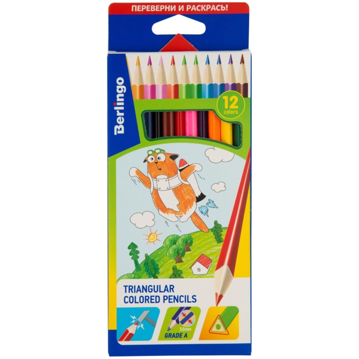 Карандаши трёхгранные 12 цветов "Жил-был кот", европодвес