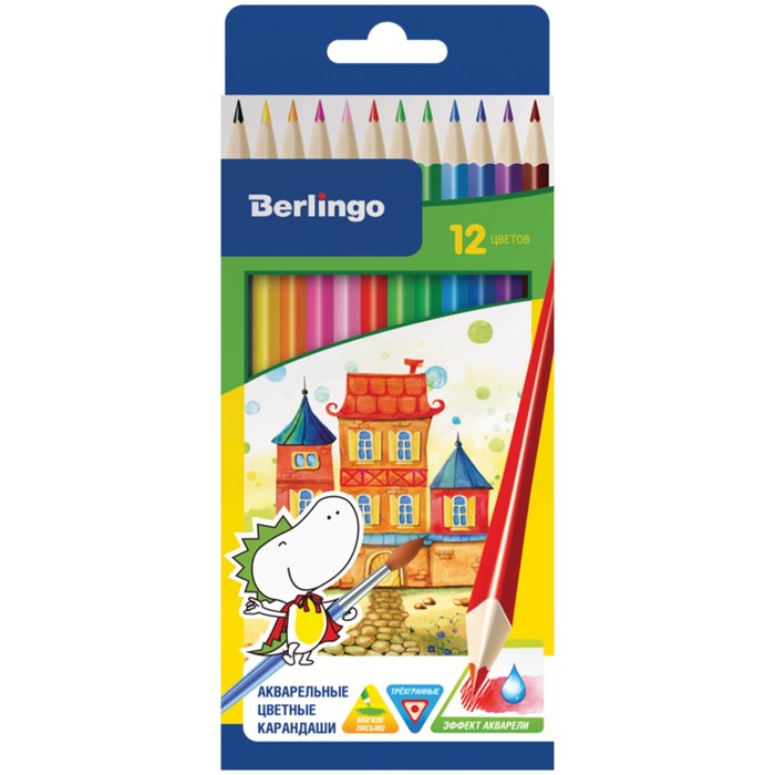 Карандаши акварельные 12 цветов "Сказочный город", европодвес