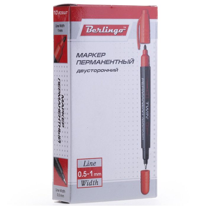 Маркер перманентный двухсторонний круглый 0.5/1.0 мм Berlingo красный