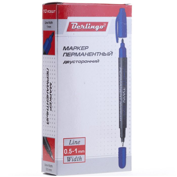 Маркер перманентный двухсторонний круглый 0.5/1.0 мм Berlingo синий