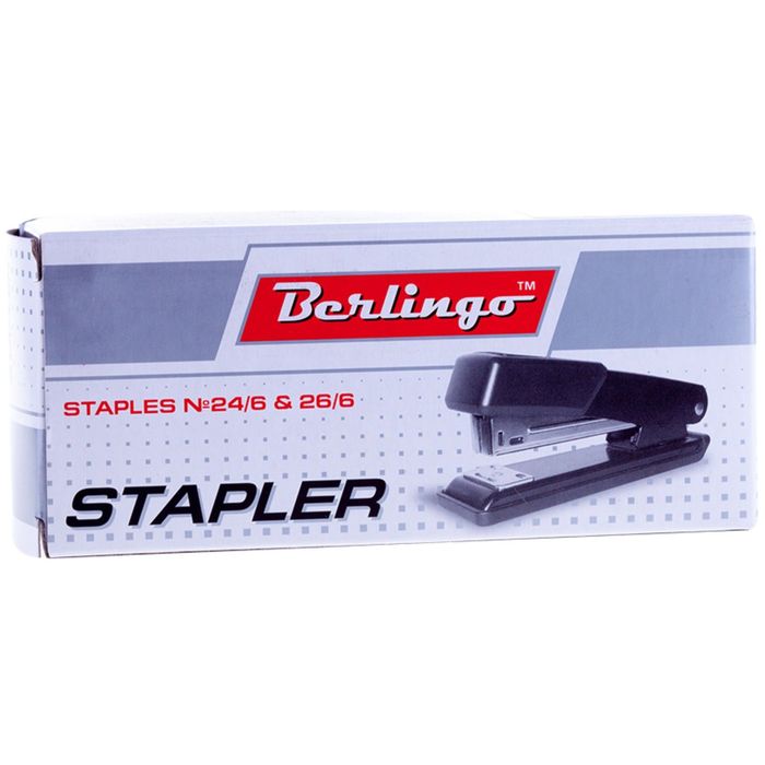 Степлер №24/6, 26/6 до 20 листов, металлический корпус, полнозагрузочный, чёрный