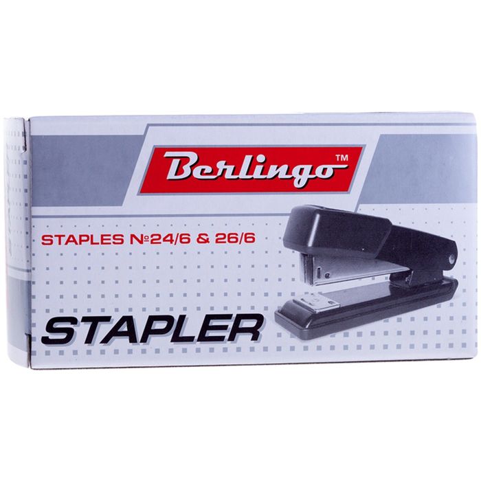 Степлер №24/6, 26/6 до 20 листов, металлический корпус, полузагрузочный, чёрный