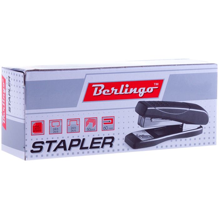 Степлер №24/6, 26/6 до 25 листов, пластиковый корпус, чёрный