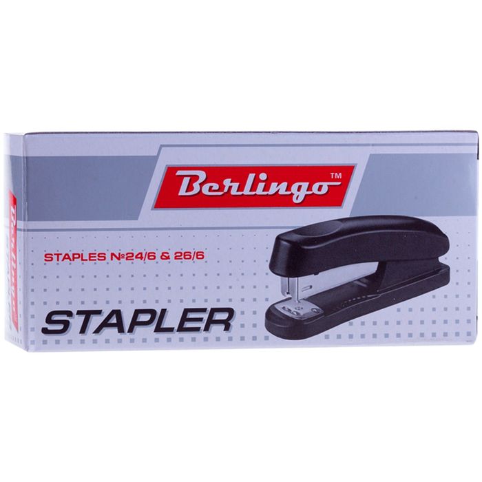 Степлер №24/6, 26/6 до 30 листов, пластиковый корпус, чёрный