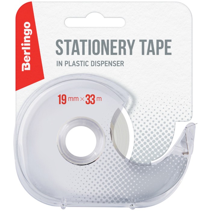 Клейкая лента канцелярская Berlingo 19мм х 33м прозрачная, в пластиковом диспенсере, европодвес