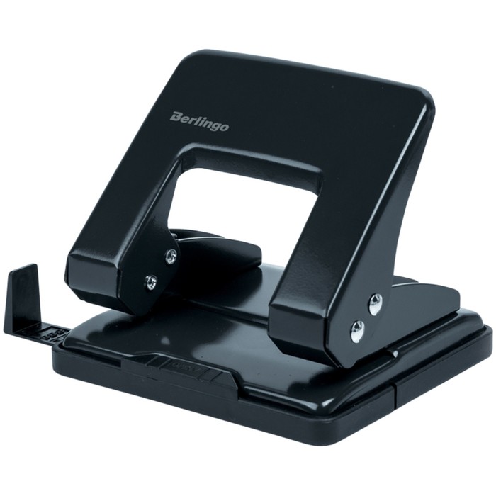 Дырокол до 20 листов, металлический, чёрный, с линейкой