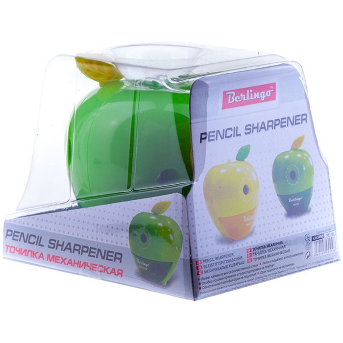 Точилка механическая "Яблоко", пластиковый корпус, индивидуальная упаковка, микс