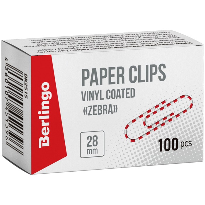 Скрепки цветные "Зебра" 28 мм, 100 штук, картонная упаковка