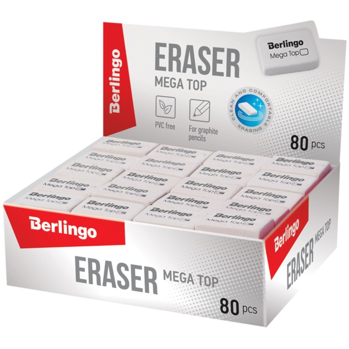 Ластик Mega Top, прямоугольный, натуральный каучук, 32х18х8 мм