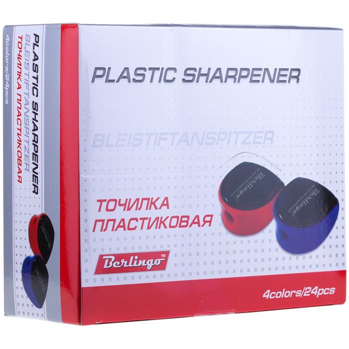 Точилка пластиковая, 1 отверстие, контейнер, блистер, европодвес, микс