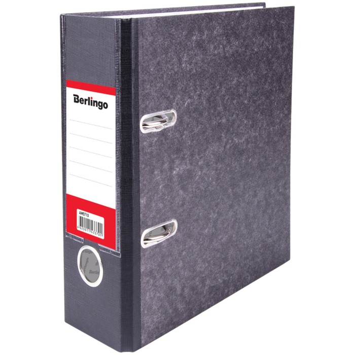 Папка-регистратор А5, 70 мм Berlingo, мрамор, с карманом на корешке, чёрная