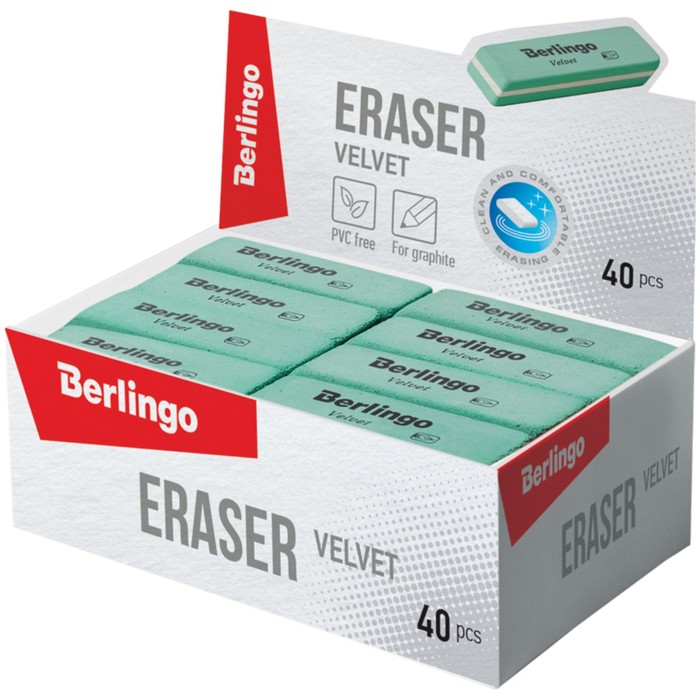 Ластик Velvet, скошенный, натуральный каучук, 50х18х8 мм