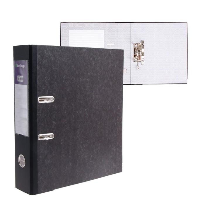 Папка-регистратор 70 мм Berlingo, мрамор, с карманом на корешке, нижний металлический кант, чёрная
