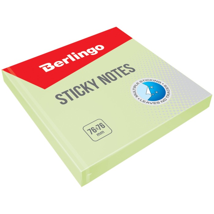 Блок с липким краем 76х76 мм, 100 листов Berlingo, зелёный