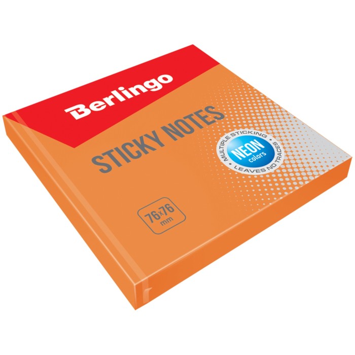 Блок с липким краем 76х76 мм, 100 листов Berlingo, оранжевый неон