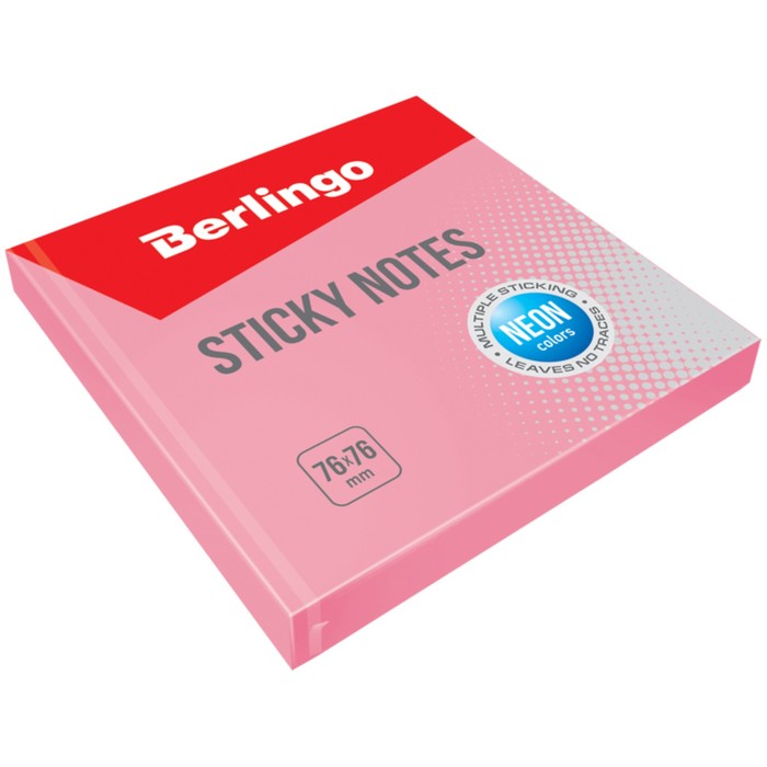 Блок с липким краем 76х76 мм, 100 листов Berlingo, розовый неон