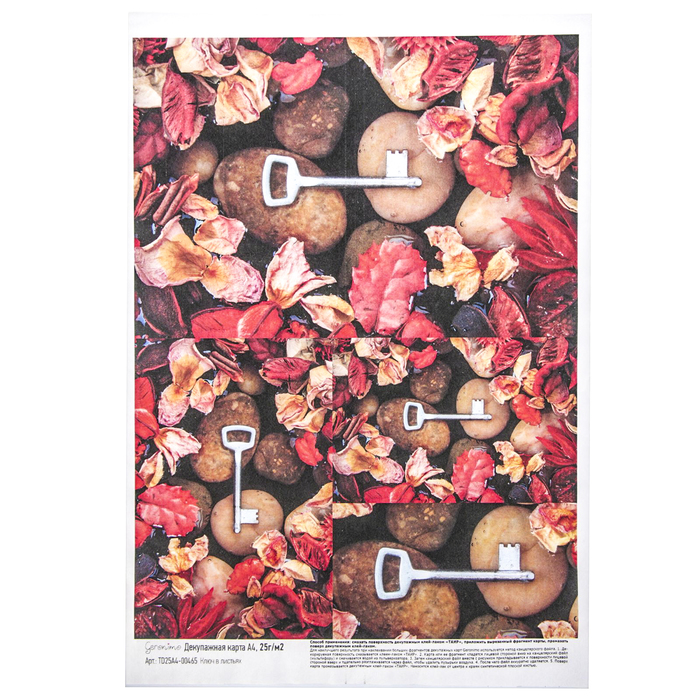 Декупажная карта Geronimo "Ключ в листьях" (набор 3 шт)  формат А4  25г/м2