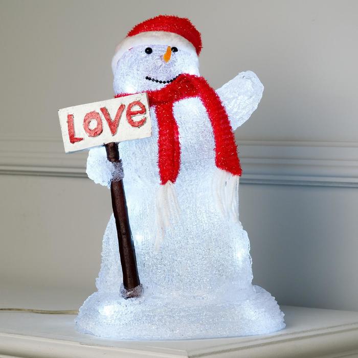 Фигура акрил. "СНЕГОВИК с табличкой LOVE" 20х23х30 см, 40 LED, с контр. 8р.,220V