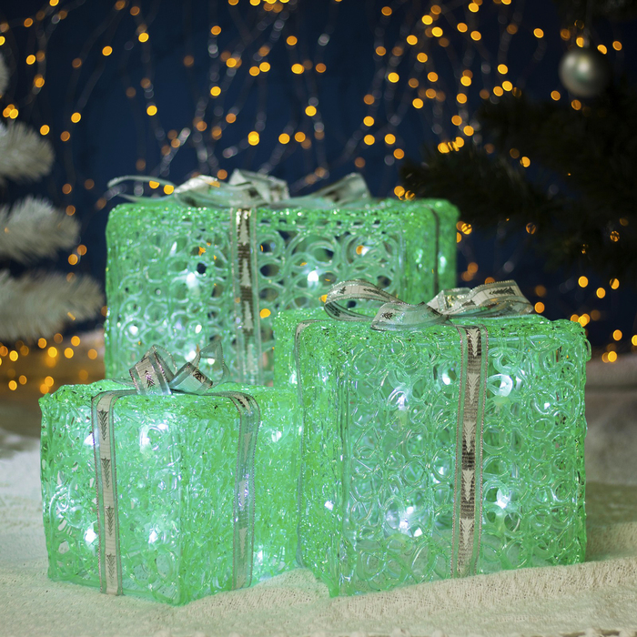 Фигура акрил. "Подарки" Кубы 15, 20 и 25 см, 54 LED, 220V ЗЕЛЕНЫЙ