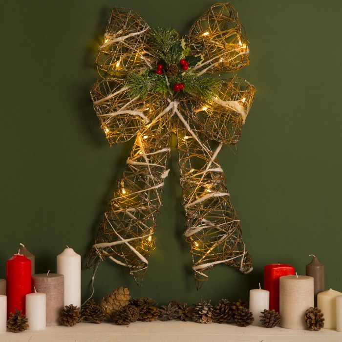 Фигура пласт. "Бант с шишками" 7х35х60 см,(3хАА не в компл.), 50 LED,ТЕПЛ. БЕЛЫЙ