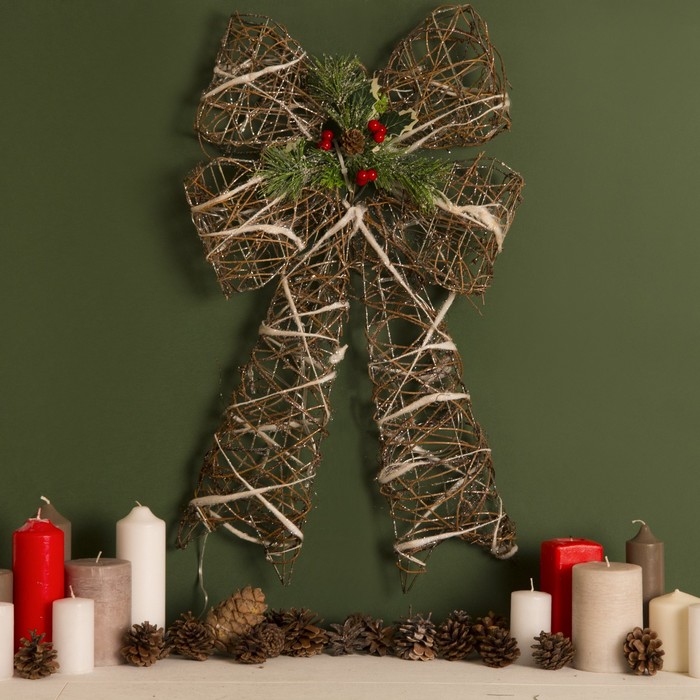 Фигура пласт. "Бант с шишками" 7х35х60 см,(3хАА не в компл.), 50 LED,ТЕПЛ. БЕЛЫЙ