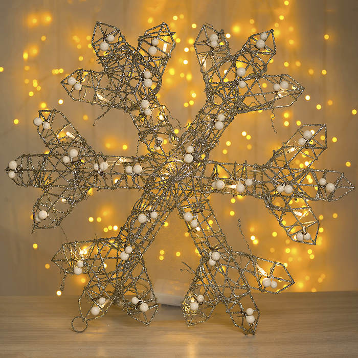 Фигура пласт. "Снежинка с шариками" 4х50х50 см,(3хАА не в компл.), 20 LED,ТЕПЛ. БЕЛЫЙ