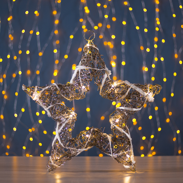 Фигура дерев. "Звезда из веток" 5х40х40 см,(3хАА не в компл.), 20 LED,ТЕПЛ. БЕЛЫЙ