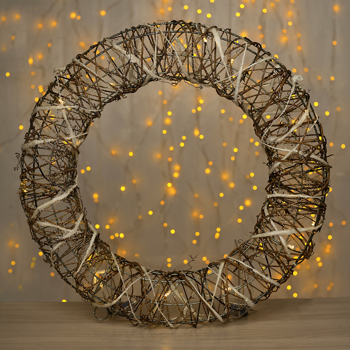 Фигура дерев. "Венок из веток" 6х48х48 см,(3хАА не в компл.), 20 LED,ТЕПЛ. БЕЛЫЙ