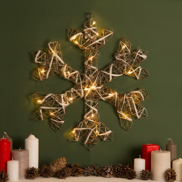 Фигура дерев. "Снежинка из веток" 4х50х50 см,(3хАА не в компл.), 20 LED,ТЕПЛ. БЕЛЫЙ