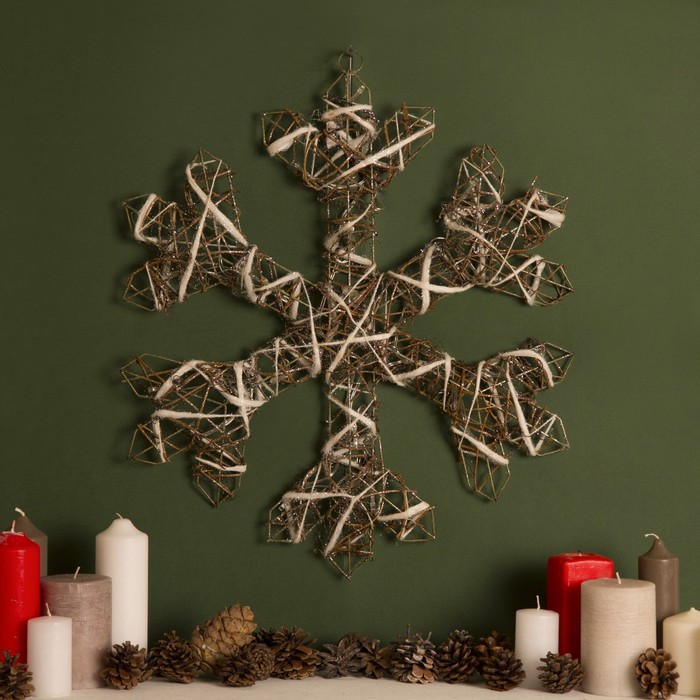 Фигура дерев. "Снежинка из веток" 4х50х50 см,(3хАА не в компл.), 20 LED,ТЕПЛ. БЕЛЫЙ