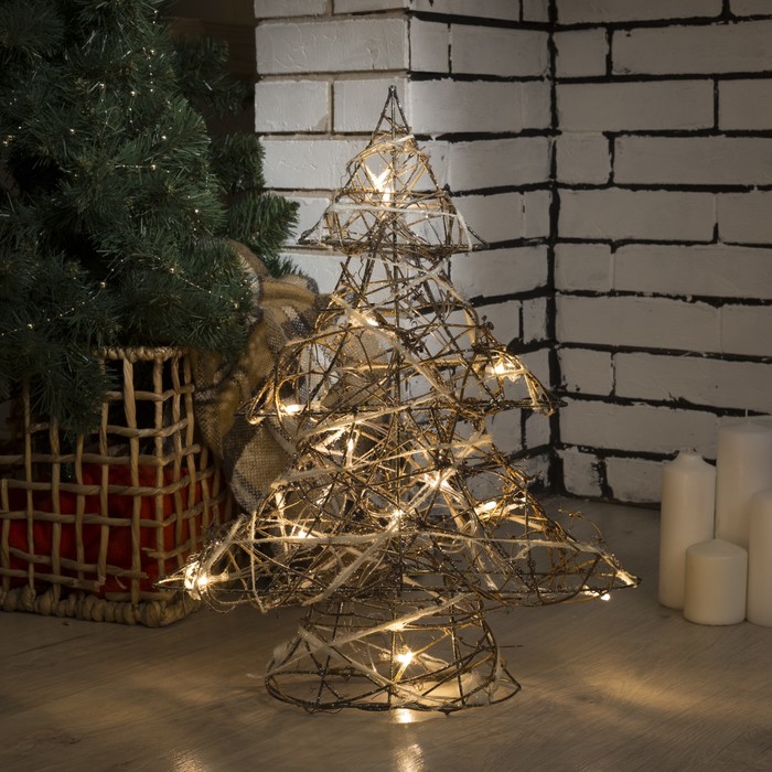 Фигура дерев. "Ёлка из веток" 10х40х48 см, 20 LED, 220V,ТЕПЛ. БЕЛЫЙ