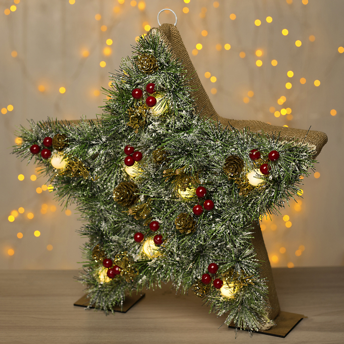 Фигура дерев "Звезда хвоя" 38х5х38 см (3xAA не в компл.) 8 LED, ТЕПЛО-БЕЛЫЙ