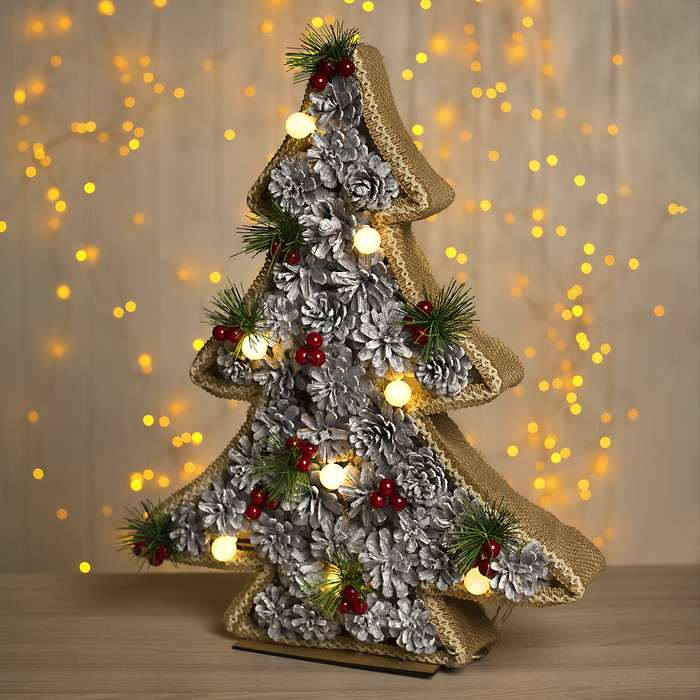 Фигура дерев "Елка шишки" 37х5х45 см (3xAA не в компл.) 8 LED, ТЕПЛО-БЕЛЫЙ