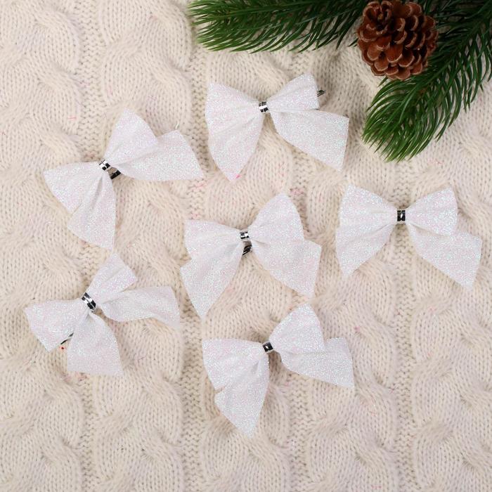 Украшение новогоднее "Бант" белый (набор 12 шт) 5,5*5 см