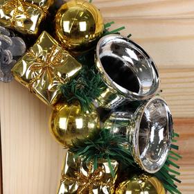 Венок новогодний d-22 см "Серебряные подарки и колокольчики" от Сима-ленд