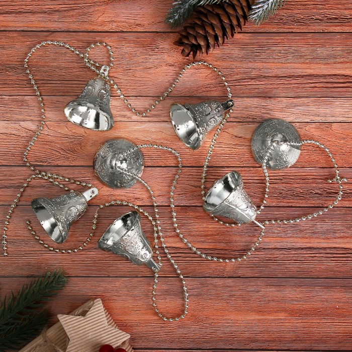 Бусы на ёлку 160 см "Рельефные колокольчики" микс