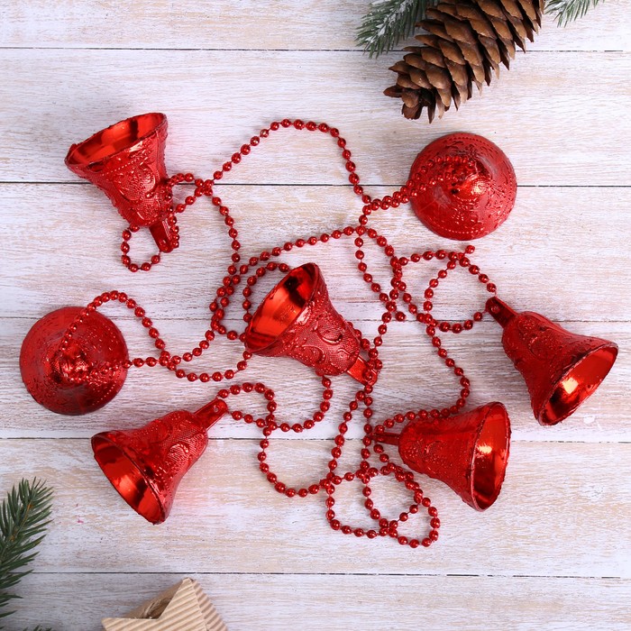 Бусы на ёлку 160 см "Рельефные колокольчики" микс