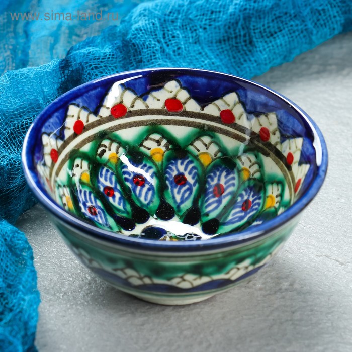 Пиала Риштанская керамика Цветы, 8,5 см, малая коньячная, микс