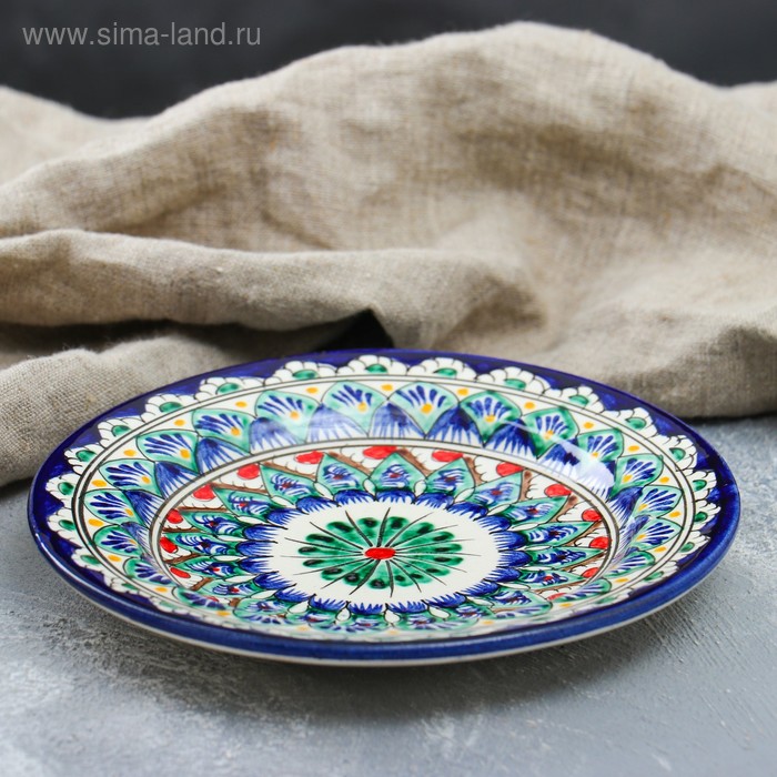 Тарелка Риштанская Керамика Цветы, синяя, плоская, 17 см, микс тарелка риштанская керамика цветы синяя рельефная 17 см микс