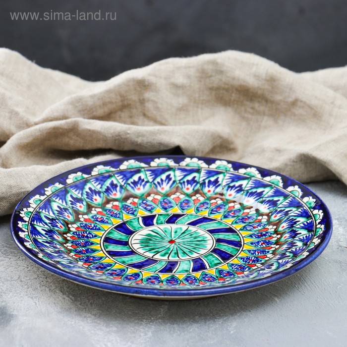 Тарелка Риштанская Керамика Цветы, 22 см, синяя микс тарелка риштанская керамика цветы синяя глубокая 20 см микс