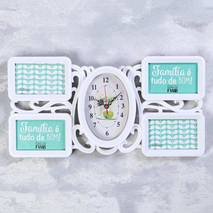 Часы настенные хайтек+4 фоторамки лоза белые (фото 15*10см) 51*26*5см