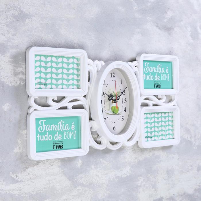 Часы настенные хайтек+4 фоторамки лоза белые (фото 15*10см) 51*26*5см